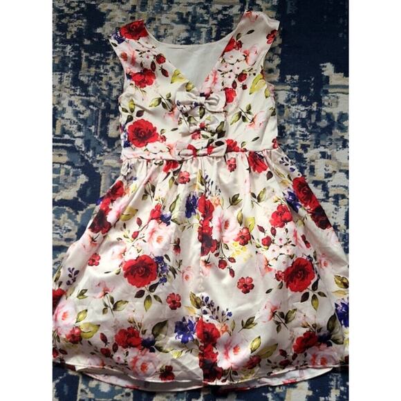 MARMELLATA Girls Red Ivory Floral Party Dress Back Bow Details Sz 10 - Picture 2 of 5